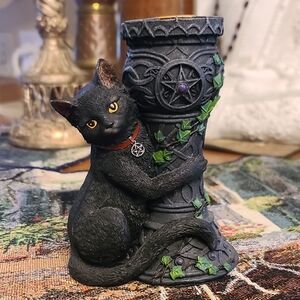 Mystical Black Cat Vase with Ivy Accents